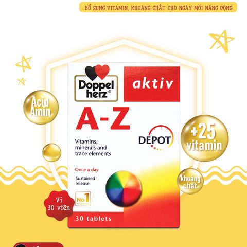 Viên Uống Vitamin Tổng Hợp Doppelherz A-Z Depot - Bổ Sung Sức Khỏe và Đề Kháng, Hộp 30 Viên Dành Cho Trẻ từ 10 Tuổi Trở Lên