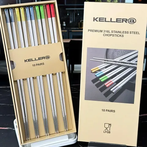 Bộ 10 Đôi Đũa Inox Cao Cấp Keller@ - Sang Trọng, Chống Gỉ, Dễ Dàng Vệ Sinh, Phụ Kiện Nhà Hàng Cho Bữa Ăn Gia Đình