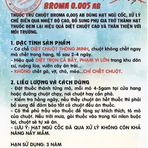 Thuốc diệt chuột sinh học Broma 0.005AB 50g - An toàn, hiệu quả cao chống chuột trong gia đình và công nghiệp