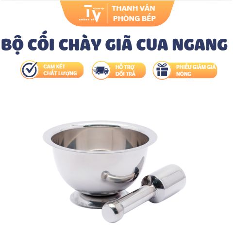 Bộ Cối Chày Inox Giã Cua Bằng Ngang - Dụng Cụ Nhà Bếp Chất Lượng Cao, Kích Thước 18cm, Sản Phẩm Chính Hãng AP (TV1453)