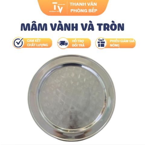 Mâm Vành Tròn Cứng Cáp Cao Cấp Inox 201 - Kích Thước 52cm - Đồ Dùng Nhà Bếp AP, Chất Lượng Cao, Hàng Chính Hãng (TV1457)