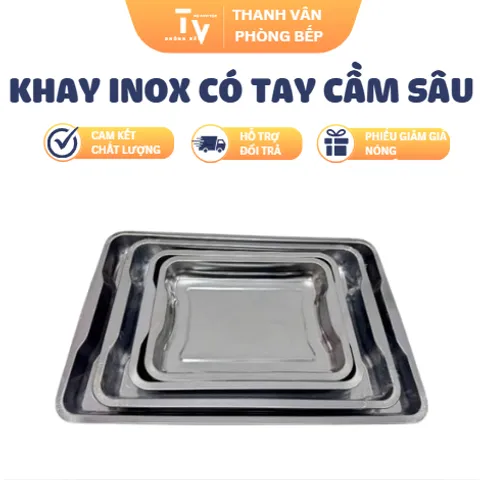 Khay inox có tay cầm sâu - Đồ gia dụng nhà bếp chất lượng cao, kích thước 40x60cm, tiện lợi cho việc nấu nướng và sắp xếp thực phẩm. (TV1475)