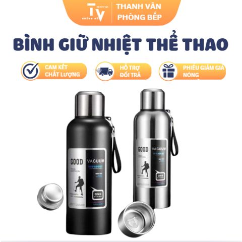 Bình Giữ Nhiệt Thể Thao Inox Cao Cấp - Đồ Uống Du Lịch TVKITCHEN, Kích Thước 25x9cm, Chất Lượng Hàng Chính Hãng (TV1468)