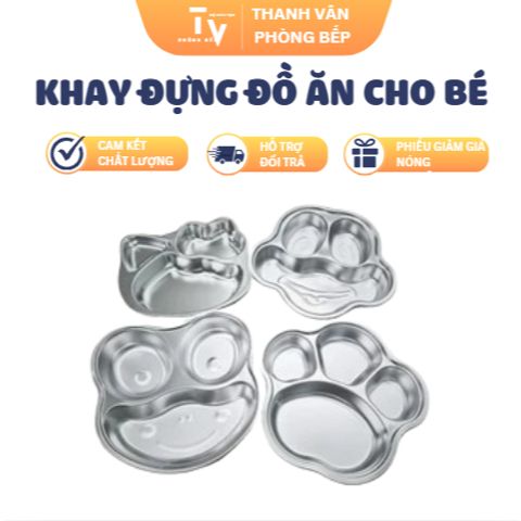 Khay Ăn Dặm Inox Cao Cấp Cho Bé - Kích Thước 23x23x8cm, Dụng Cụ Nhà Bếp Tiện Lợi, Sản Phẩm Chính Hãng TVKITCHEN (TV1281)