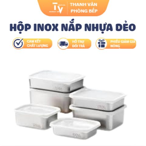 Hộp Inox Nắp Nhựa Dẻo Nhiều Màu Chọn Lựa - Tổ Chức Đồ Gia Dụng Nhà Bếp, Chất Lượng Cao (TV1308)