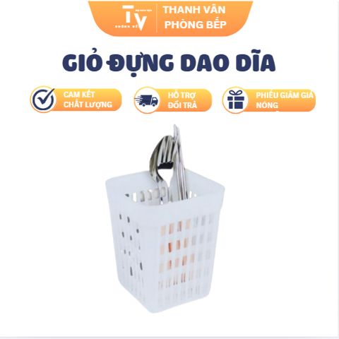 Giỏ Đựng Dao Dĩa - Đồ Gia Dụng Nhà Bếp Chất Lượng Cao, Màu Trắng, Nhựa PP, Kích Thước Tiện Dụng 10,7x10,7x13,8 cm (TV1386)