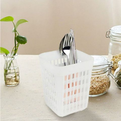 Giỏ Đựng Dao Dĩa - Đồ Gia Dụng Nhà Bếp Chất Lượng Cao, Màu Trắng, Nhựa PP, Kích Thước Tiện Dụng 10,7x10,7x13,8 cm (TV1386)