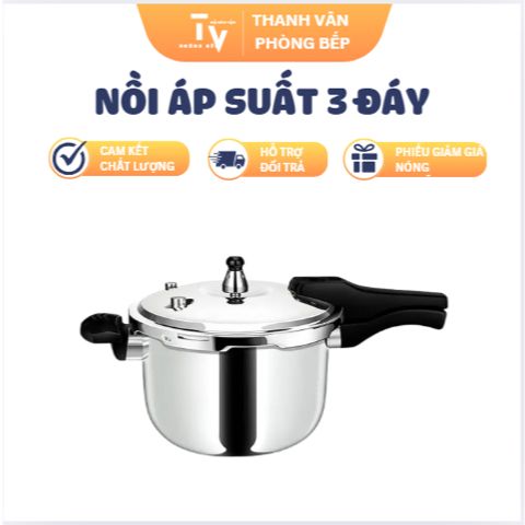 Nồi áp suất inox 3 đáy van khóa tay cầm - Đồ gia dụng nhà bếp cao cấp giúp nấu ăn nhanh chóng, an toàn và tiện lợi (TV1315)