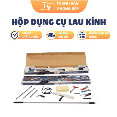 Bộ dụng cụ lau kính đa năng TVKITCHEN - Gồm tay gạt, lưỡi gạt inox và phụ kiện chà kính, tiện lợi cho mỗi gia đình (TV1369)