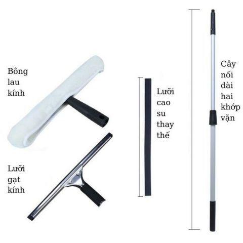 Bộ dụng cụ lau kính đa năng TVKITCHEN - Gồm tay gạt, lưỡi gạt inox và phụ kiện chà kính, tiện lợi cho mỗi gia đình (TV1369)