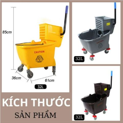 Xe vắt móp đơn 32L - Dụng cụ vệ sinh nhà bếp tiện ích - Chất liệu nhựa PP bền bỉ, màu sắc phong phú, dễ di chuyển (TV1374)