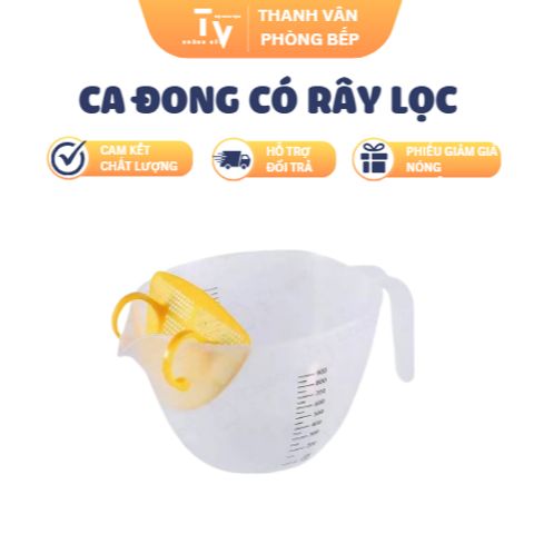 Ca Đong Đo Lường Nhựa Có Rây Lọc 900ml - Dụng Cụ Nhà Bếp Tiện Lợi, Để Pha Chế Thức Uống, Nấu Ăn (TV1323)