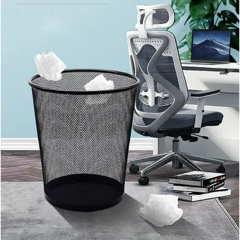 Thùng Rác Lưới Tròn Văn Phòng - Thiết Kế Hiện Đại, Chất Liệu Thép Sơn Tĩnh Điện, Màu Đen, Kích Thước Ø27 x Ø22 x 28.5 cm (TV1398)