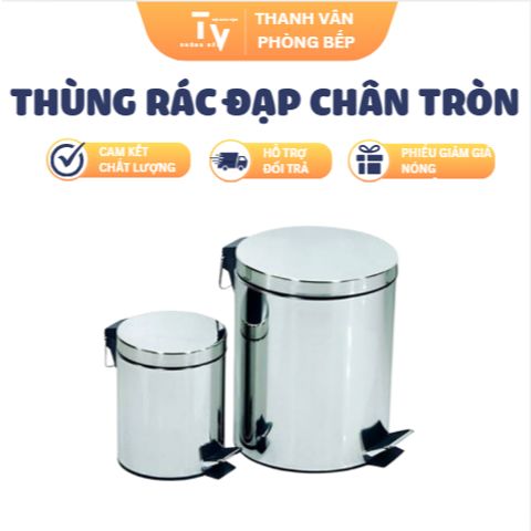 Thùng rác inox đạp chân tròn được làm từ nhựa PVC (TV1391)