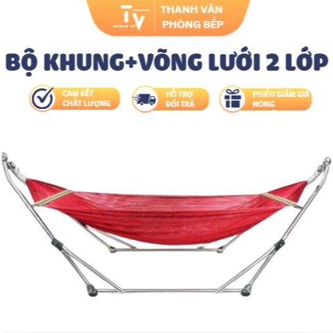 Bộ khung võng relax new + võng lưới 2 lớp loại A cán thép dài 50cm (TV1340)