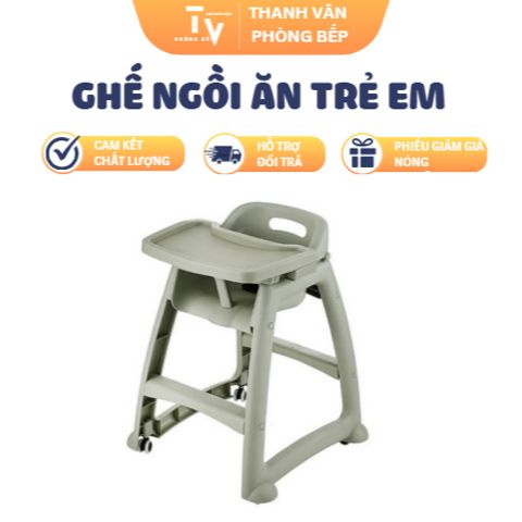 Ghế Ngồi Ăn Trẻ Em Kiểu Nhà Hàng - Ghế Nhựa PP Đa Năng Màu Ghi, Thích Hợp Cho Bé, Dụng Cụ Bếp Chất Lượng (TV1388)