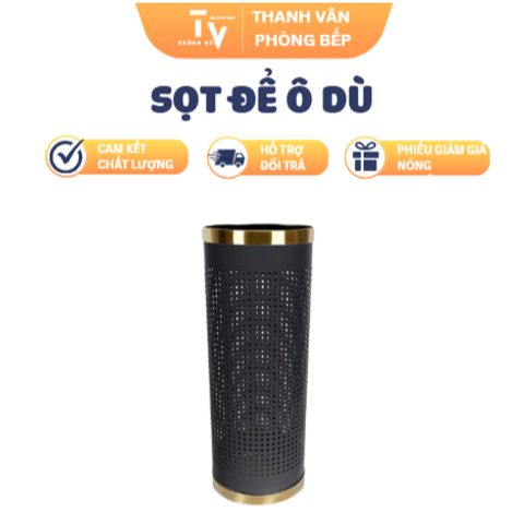 Sọt Để Ô Dù Thép Sơn Đen Viền Inox Vàng - Giải Pháp Lưu Trữ Thông Minh Cho Không Gian Nhà Bếp Hiện Đại (TV1365)