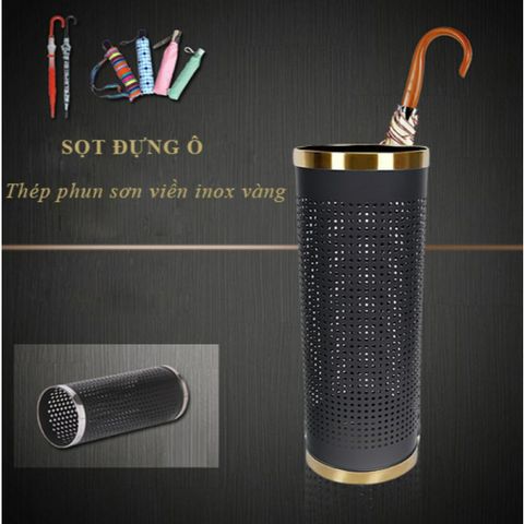 Sọt Để Ô Dù Thép Sơn Đen Viền Inox Vàng - Giải Pháp Lưu Trữ Thông Minh Cho Không Gian Nhà Bếp Hiện Đại (TV1365)