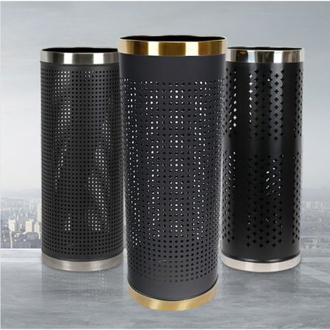 Sọt Để Ô Dù Thép Sơn Đen Viền Inox Vàng - Giải Pháp Lưu Trữ Thông Minh Cho Không Gian Nhà Bếp Hiện Đại (TV1365)