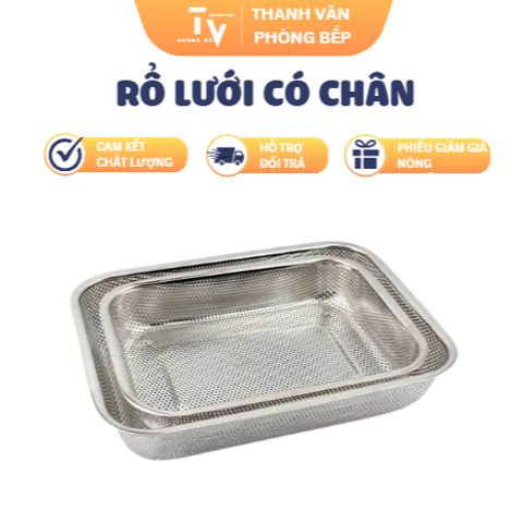 Rổ lưới inox có chân - Dụng cụ gia dụng nhà bếp chất lượng cao, kích thước 39x22x5.2cm, tiện lợi cho việc chế biến thực phẩm (TV1267)