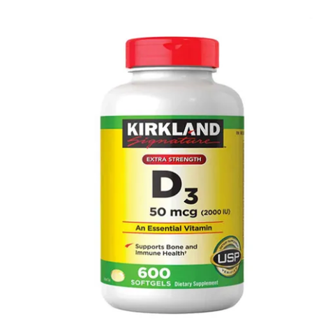 Viên uống vitamin D3 Kirkland 50mcg - 600 viên bổ sung sức khỏe, hỗ trợ miễn dịch và xương chắc khỏe, hàng Mỹ chính hãng