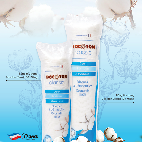 Bông Tẩy Trang BOCOTON Pháp 100 Miếng - Cotton Cao Cấp Giúp Lấy Trang Điểm Nhẹ Nhàng, Không Kích Ứng Da