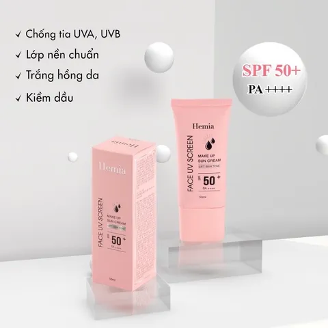 Kem Chống Nắng Nâng Tone Trắng Da Hemia SPF 50+ Hàn Quốc 50ml