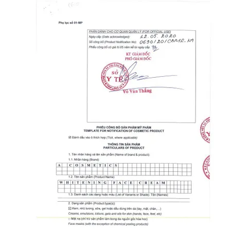Kem Dưỡng Trắng Da Mờ Thâm Mụn Face Pháp - Dưỡng Ẩm, Làm Trắng, Tái Tạo Da Mặt Hiệu Quả từ A COSMETICS