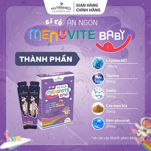 Siro Ăn Ngon Menuvite Baby - Bổ Sung Lysine, Kẽm Hỗ Trợ Tăng Cường Đề Kháng Cho Trẻ Em, 10 Gói X 10ml