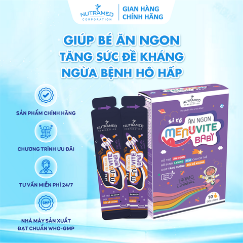 Siro Ăn Ngon Menuvite Baby - Bổ Sung Lysine, Kẽm Hỗ Trợ Tăng Cường Đề Kháng Cho Trẻ Em, 10 Gói X 10ml
