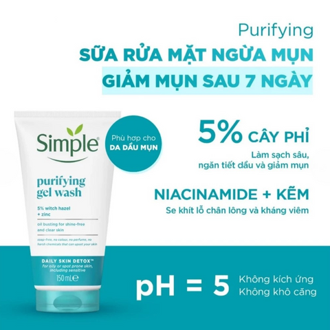 Sữa Rửa Mặt Simple 150ml - Làm Sạch Dịu Nhẹ, Cấp Ẩm Cho Da Nhạy Cảm, Không Cồn, Không Hương Liệu, Vitamin B5 & E