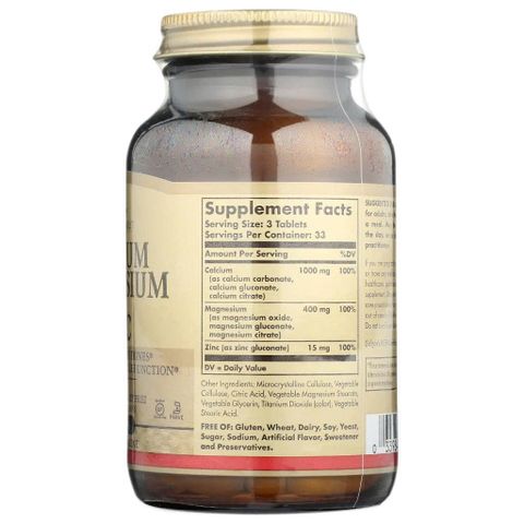 Viên bổ sung Solgar Calcium Magnesium Zinc 100 viên - Hỗ trợ xương, cơ và miễn dịch, hàng Mỹ chất lượng cao