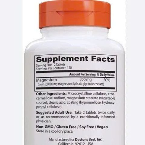 Viên uống bổ sung Magie Doctor's Best High Absorption 200mg, 240 viên - Hỗ trợ giấc ngủ ngon, giảm căng cơ, hấp thụ tối ưu magnesium