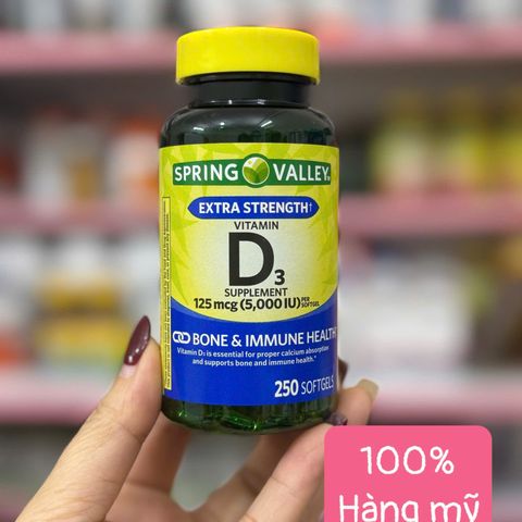 Viên uống Vitamin D3 5000 IU Spring Valley – 250 viên tăng đề kháng, hỗ trợ xương chắc khỏe, hấp thụ canxi tối ưu