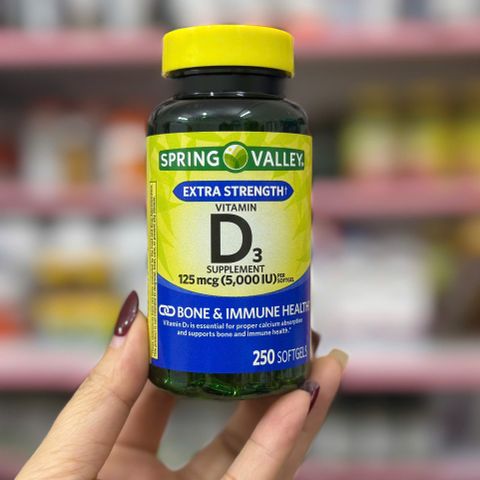 Viên uống Vitamin D3 5000 IU Spring Valley – 250 viên tăng đề kháng, hỗ trợ xương chắc khỏe, hấp thụ canxi tối ưu
