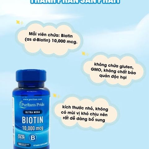 Viên uống Biotin Puritan's Pride 10000 mcg - Giảm rụng tóc, kích thích mọc tóc và nuôi dưỡng tóc khỏe mạnh