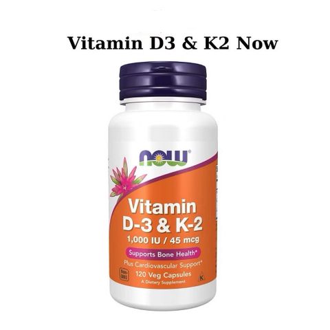 Viên Uống Vitamin D3 K2 NOW Foods 120v - Hỗ Trợ Hấp Thu Canxi, Tăng Cường Sức Khỏe Xương Khớp & Tim Mạch Thích Hợp Cho Người Lớn Tuổi