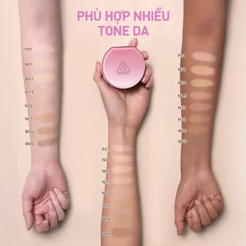 Phấn Nước Cushion 3CE Kèm Refill - Che Phủ Tốt, Hiệu Ứng Ngọc Trai, SPF 40 PA+++ Cho Làn Da Tự Nhiên và Mịn Màng