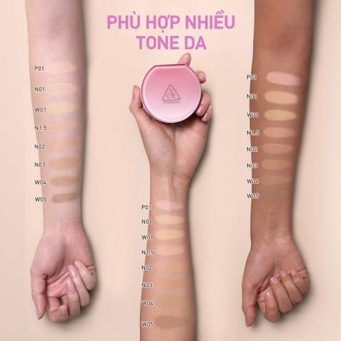 Phấn Nước Cushion 3CE Fitting Mesh Cover Kèm Refill 15g - Lớp Nền Mỏng Mịn, Tự Nhiên, Chống Nắng SPF 40 PA+++