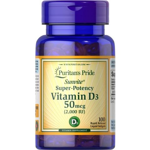 Viên Uống Bổ Sung Vitamin D3 25mg - 50mg Hỗ Trợ Miễn Dịch và Hấp Thu Canxi - Lọ 100 Viên Puritan's Pride