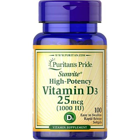 Viên Uống Bổ Sung Vitamin D3 25mg - 50mg Hỗ Trợ Miễn Dịch và Hấp Thu Canxi - Lọ 100 Viên Puritan's Pride