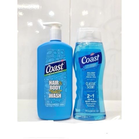 Sữa Tắm Gội Nam Coast 2-in-1 946ml - Hương Cổ Điển Nam Tính, Chăm Sóc Tóc và Da, Giữ Hương Lâu, Dưỡng Ẩm Mềm Mại