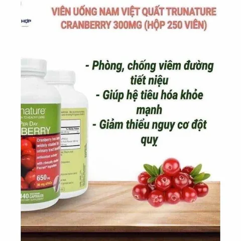 [Date 2026] Viên uống hỗ trợ đường tiết niệu, tiêu hoá Trunature Cranberry 650mg 140 viên