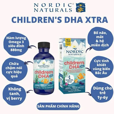 Viên bổ sung DHA Nordic Naturals Xtra 880mg cho bé 1-6 tuổi - Omega-3 tự nhiên, hỗ trợ trí tuệ và sức khỏe trẻ nhỏ 60ml