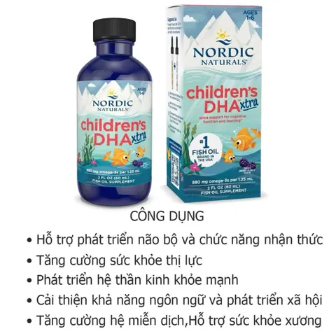 Viên bổ sung DHA Nordic Naturals Xtra 880mg cho bé 1-6 tuổi - Omega-3 tự nhiên, hỗ trợ trí tuệ và sức khỏe trẻ nhỏ 60ml