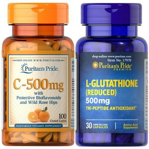Combo Uống Trắng Da & Mờ Nám - Vitamin C 500mg & L-Glutathione 500mg - Hỗ Trợ Làm Đẹp & Chống Oxi Hóa