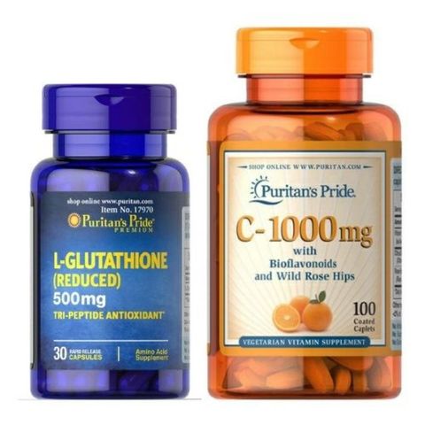 Combo Uống Trắng Da & Mờ Nám - Vitamin C 500mg & L-Glutathione 500mg - Hỗ Trợ Làm Đẹp & Chống Oxi Hóa