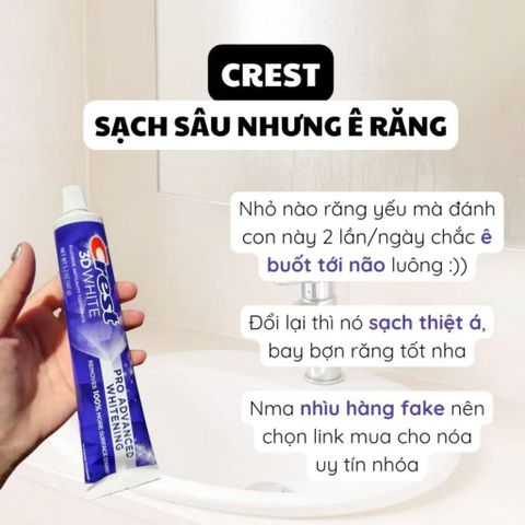 Kem đánh răng Crest 3D White Advanced Triple Whitening 158g - Làm trắng và bảo vệ răng miệng hiệu quả từ Mỹ