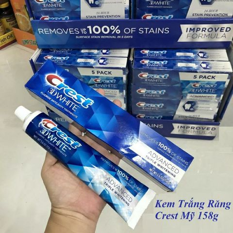 Kem đánh răng Crest 3D White Advanced Triple Whitening 158g - Làm trắng và bảo vệ răng miệng hiệu quả từ Mỹ