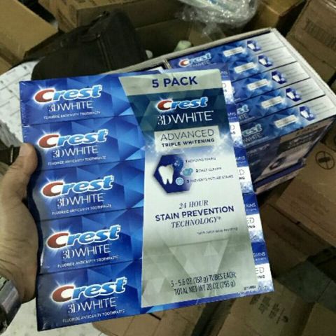 Kem đánh răng Crest 3D White Advanced Triple Whitening 158g - Làm trắng và bảo vệ răng miệng hiệu quả từ Mỹ
